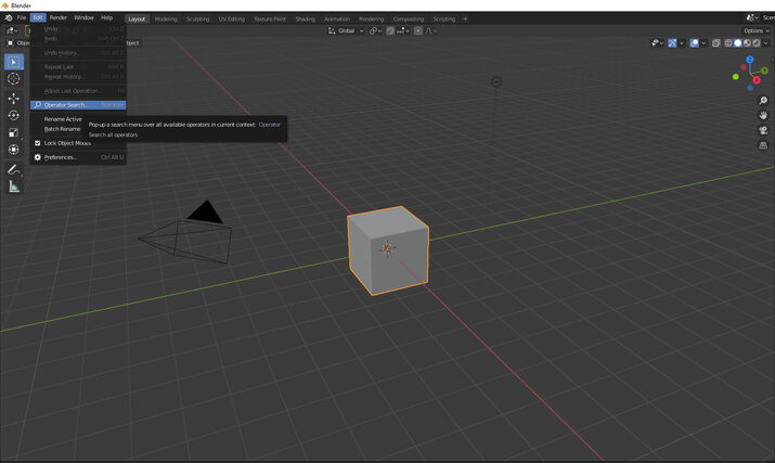 Operator search in Blender