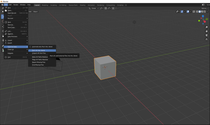 Pack external data in Blender