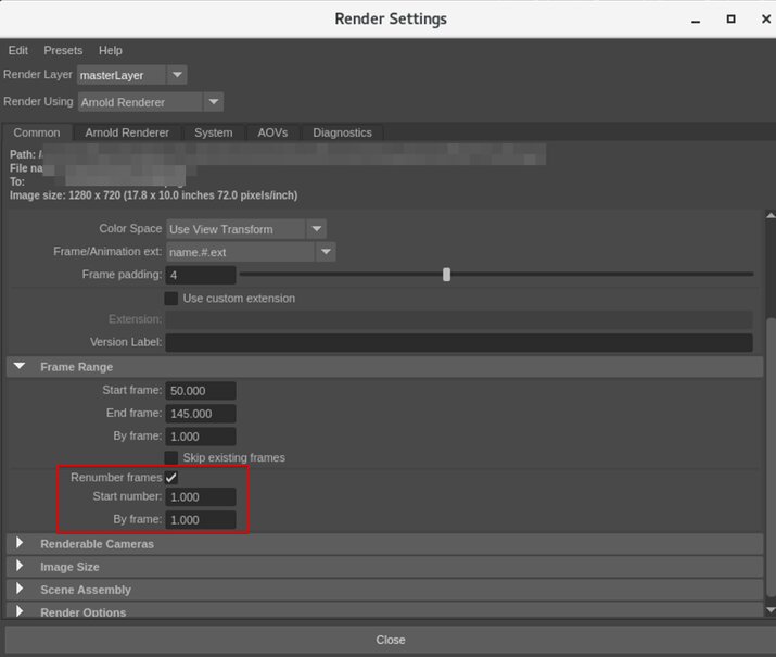 Frame Range in Maya Arnold